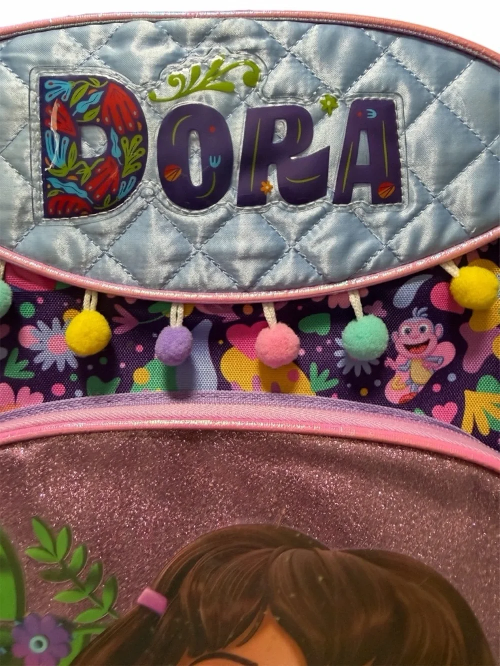 Dora Kids Backpack Purple Boots Map Explorer Water bottle Pockets 16” NWOT
